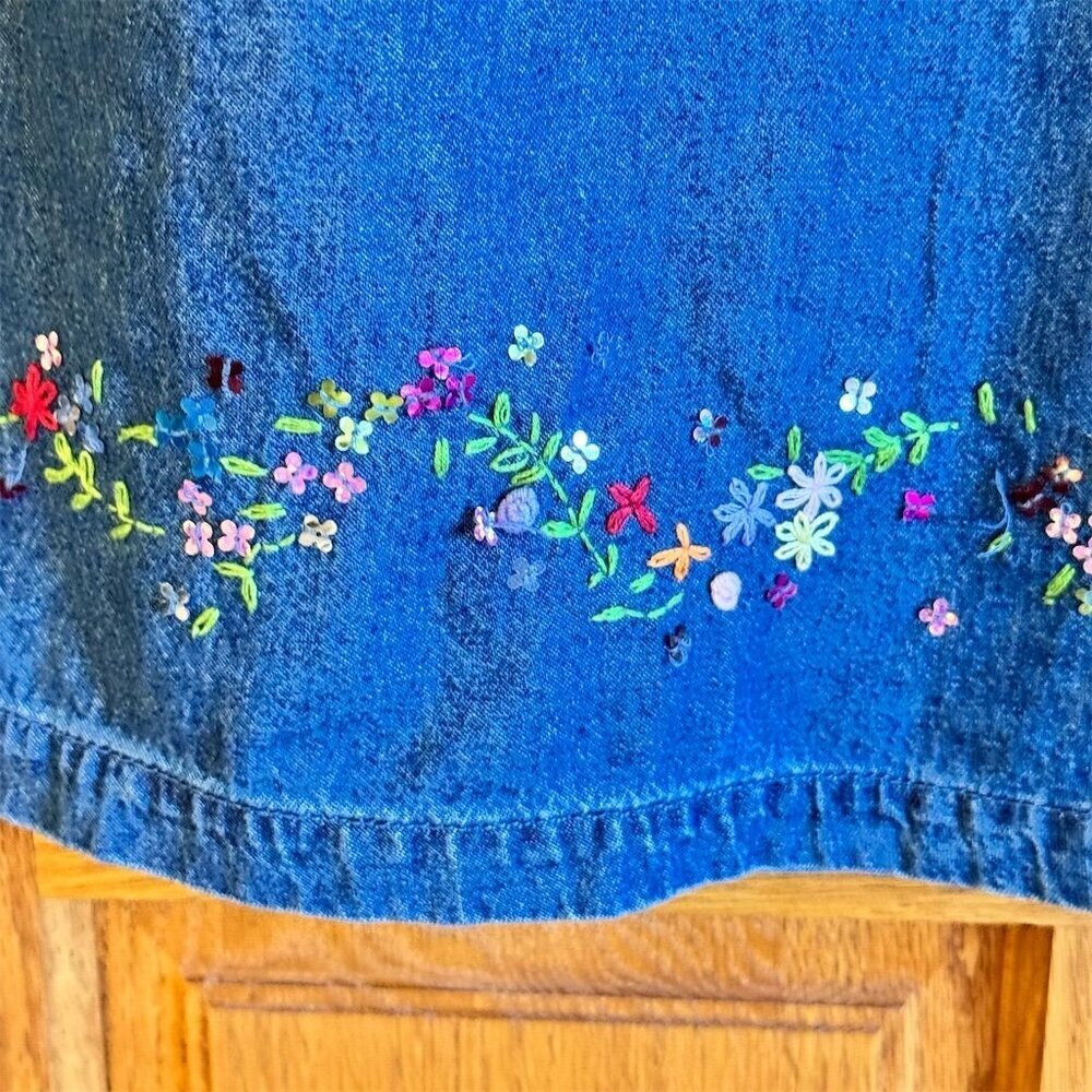 Quacker Factory Women's L Denim Maxi Skirt Floral Embroidery Vintage - Picture 4 of 7